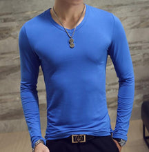 Load image into Gallery viewer, Autumn long-sleeve t-shirt Men v-neck Casual Slim Fit Cotton shirt Small V neck Looose Tops Male Sports T shirt Tracksuit hombre
