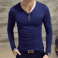 Load image into Gallery viewer, Autumn long-sleeve t-shirt Men v-neck Casual Slim Fit Cotton shirt Small V neck Looose Tops Male Sports T shirt Tracksuit hombre
