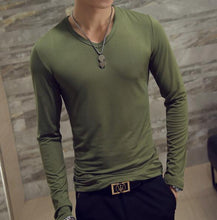 Load image into Gallery viewer, Autumn long-sleeve t-shirt Men v-neck Casual Slim Fit Cotton shirt Small V neck Looose Tops Male Sports T shirt Tracksuit hombre