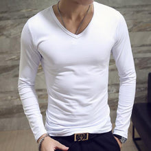 Load image into Gallery viewer, Autumn long-sleeve t-shirt Men v-neck Casual Slim Fit Cotton shirt Small V neck Looose Tops Male Sports T shirt Tracksuit hombre